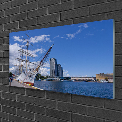 Glasbild aus Plexiglas® Boot Meer Stadt Landschaft