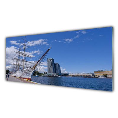 Glasbild aus Plexiglas® Boot Meer Stadt Landschaft