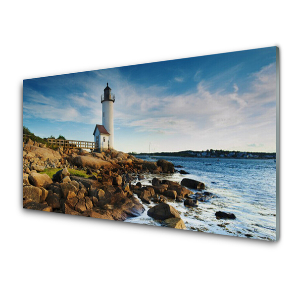 Glasbild aus Plexiglas® Leuchtturm Steine Meer Landschaft