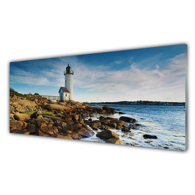 Glasbild aus Plexiglas® Leuchtturm Steine Meer Landschaft