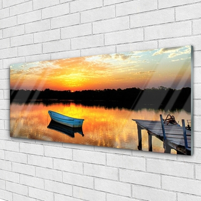 Glasbild aus Plexiglas® Boot Brücke See Landschaft