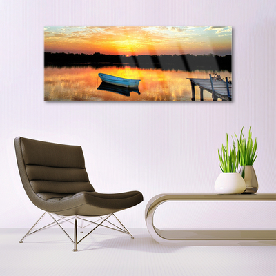Glasbild aus Plexiglas® Boot Brücke See Landschaft