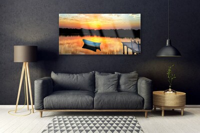Glasbild aus Plexiglas® Boot Brücke See Landschaft