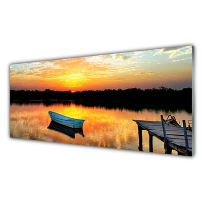 Glasbild aus Plexiglas® Boot Brücke See Landschaft