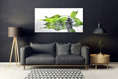 Glasbild aus Plexiglas® Steine Blätter Kunst