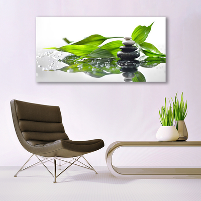 Glasbild aus Plexiglas® Steine Blätter Kunst
