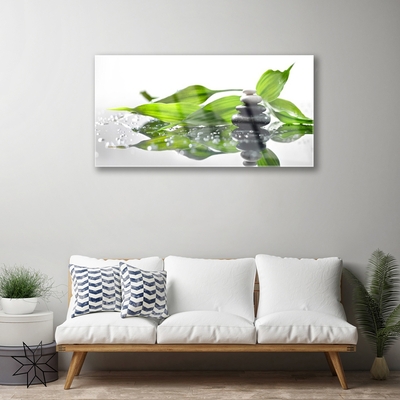 Glasbild aus Plexiglas® Steine Blätter Kunst