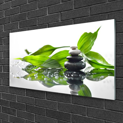 Glasbild aus Plexiglas® Steine Blätter Kunst