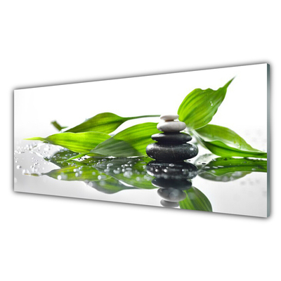Glasbild aus Plexiglas® Steine Blätter Kunst