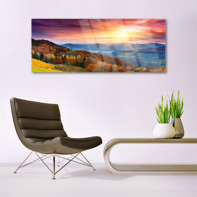 Glasbild aus Plexiglas® Gebirge Wald Gelb Landschaft