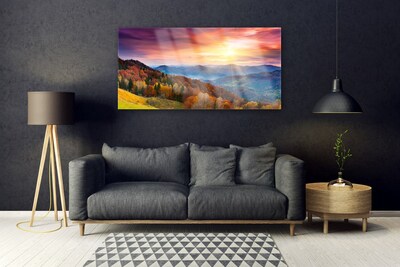 Glasbild aus Plexiglas® Gebirge Wald Gelb Landschaft