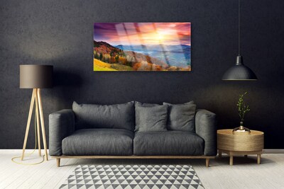 Glasbild aus Plexiglas® Gebirge Wald Gelb Landschaft