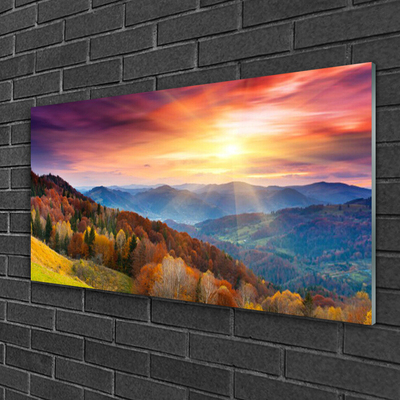 Glasbild aus Plexiglas® Gebirge Wald Gelb Landschaft