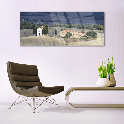 Glasbild aus Plexiglas® Wiese Bäume Landschaft