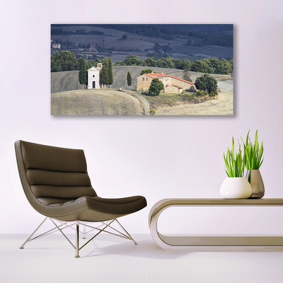 Glasbild aus Plexiglas® Wiese Bäume Landschaft