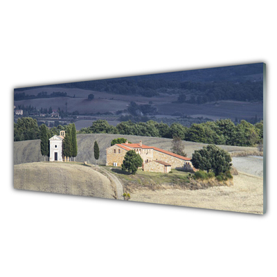 Glasbild aus Plexiglas® Wiese Bäume Landschaft