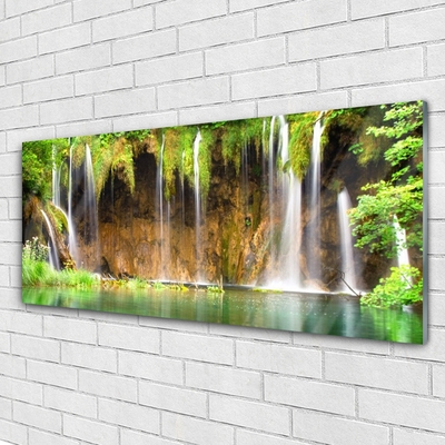 Glasbild aus Plexiglas® Wasserfall See Natur