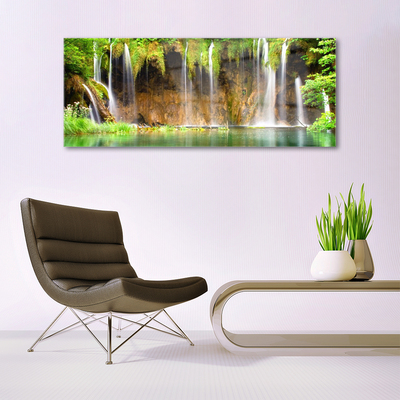 Glasbild aus Plexiglas® Wasserfall See Natur