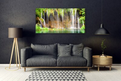 Glasbild aus Plexiglas® Wasserfall See Natur