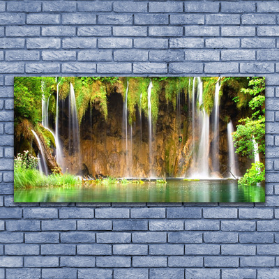 Glasbild aus Plexiglas® Wasserfall See Natur