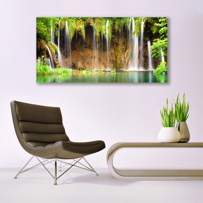 Glasbild aus Plexiglas® Wasserfall See Natur