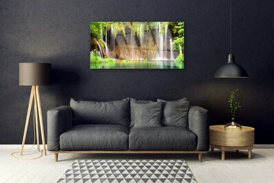 Glasbild aus Plexiglas® Wasserfall See Natur