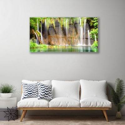 Glasbild aus Plexiglas® Wasserfall See Natur