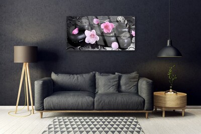 Glasbild aus Plexiglas® Blumen Steine Kunst