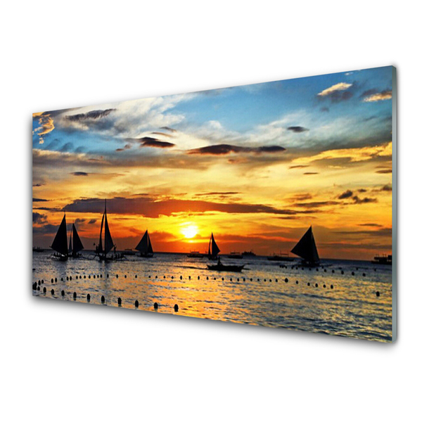 Glasbild aus Plexiglas® Boote Meer Sonne Landschaft