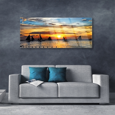 Glasbild aus Plexiglas® Boote Meer Sonne Landschaft