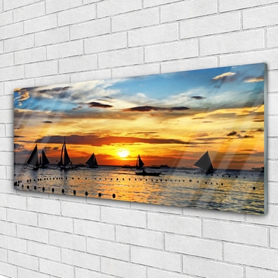 Glasbild aus Plexiglas® Boote Meer Sonne Landschaft