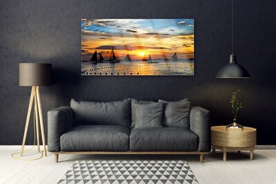 Glasbild aus Plexiglas® Boote Meer Sonne Landschaft