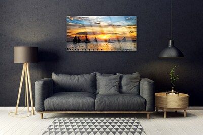 Glasbild aus Plexiglas® Boote Meer Sonne Landschaft