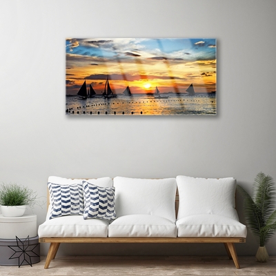 Glasbild aus Plexiglas® Boote Meer Sonne Landschaft