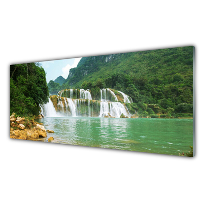 Glasbild aus Plexiglas® Wald Wasserfall Landschaft