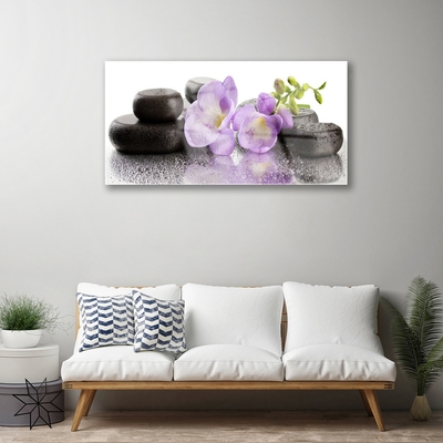 Glasbild aus Plexiglas® Blumen Steine Kunst