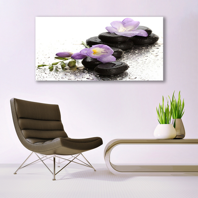 Glasbild aus Plexiglas® Blumen Steine Kunst