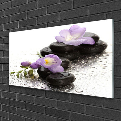 Glasbild aus Plexiglas® Blumen Steine Kunst