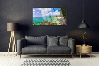 Glasbild aus Plexiglas® Meer Steine Bäume Landschaft