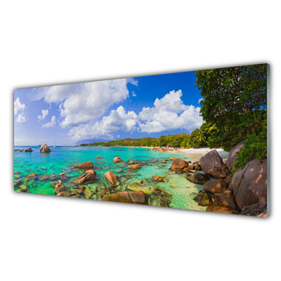 Glasbild aus Plexiglas® Meer Steine Bäume Landschaft