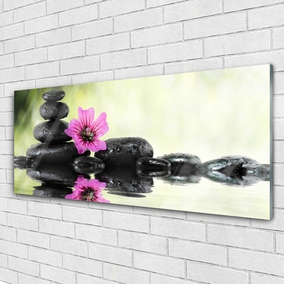 Glasbild aus Plexiglas® Blume Steine Kunst