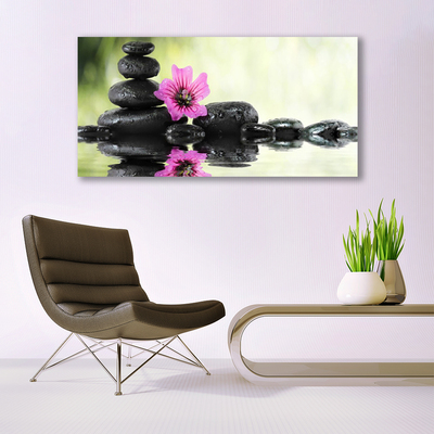 Glasbild aus Plexiglas® Blume Steine Kunst