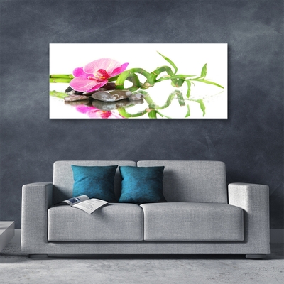 Glasbild aus Plexiglas® Bambusrohr Blume Steine Kunst