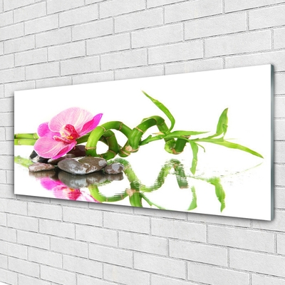 Glasbild aus Plexiglas® Bambusrohr Blume Steine Kunst