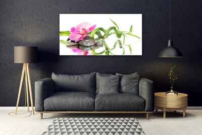 Glasbild aus Plexiglas® Bambusrohr Blume Steine Kunst