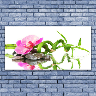 Glasbild aus Plexiglas® Bambusrohr Blume Steine Kunst