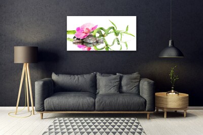 Glasbild aus Plexiglas® Bambusrohr Blume Steine Kunst