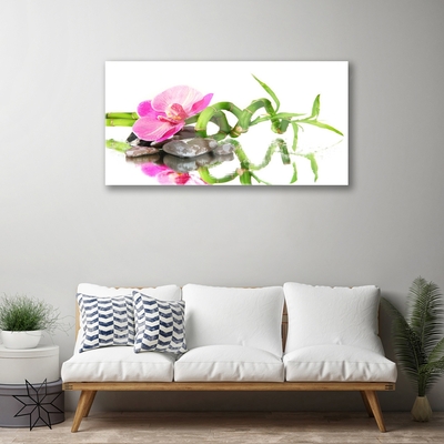 Glasbild aus Plexiglas® Bambusrohr Blume Steine Kunst