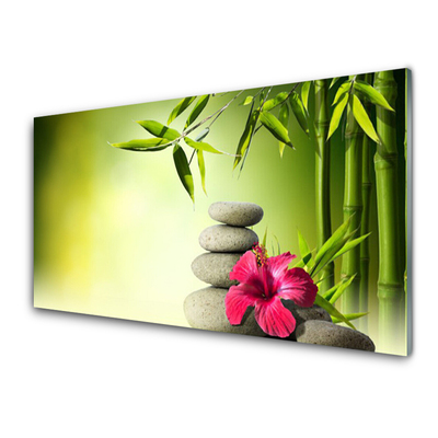 Glasbild aus Plexiglas® Bambusrohre Blume Steine Pflanzen