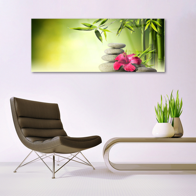 Glasbild aus Plexiglas® Bambusrohre Blume Steine Pflanzen